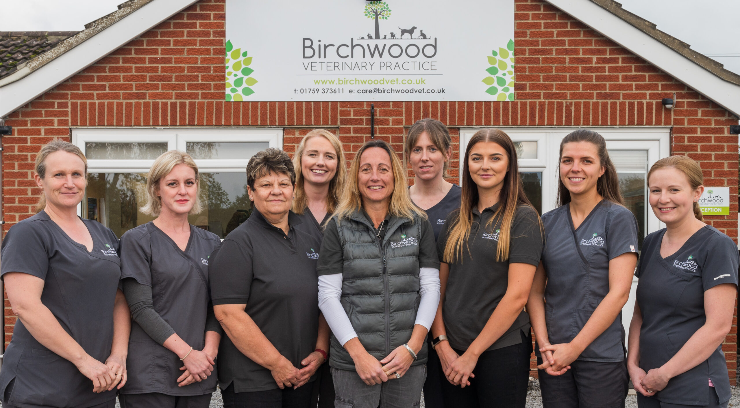 Birchwood Veterinary Practice team stood in front of the surgery